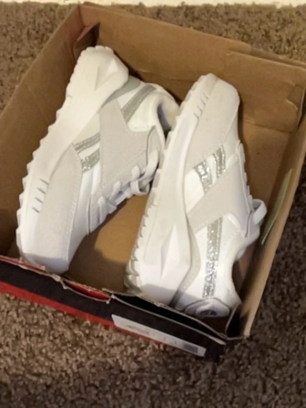 Reebok Kids White & Silver Glitter Accent Sneakers